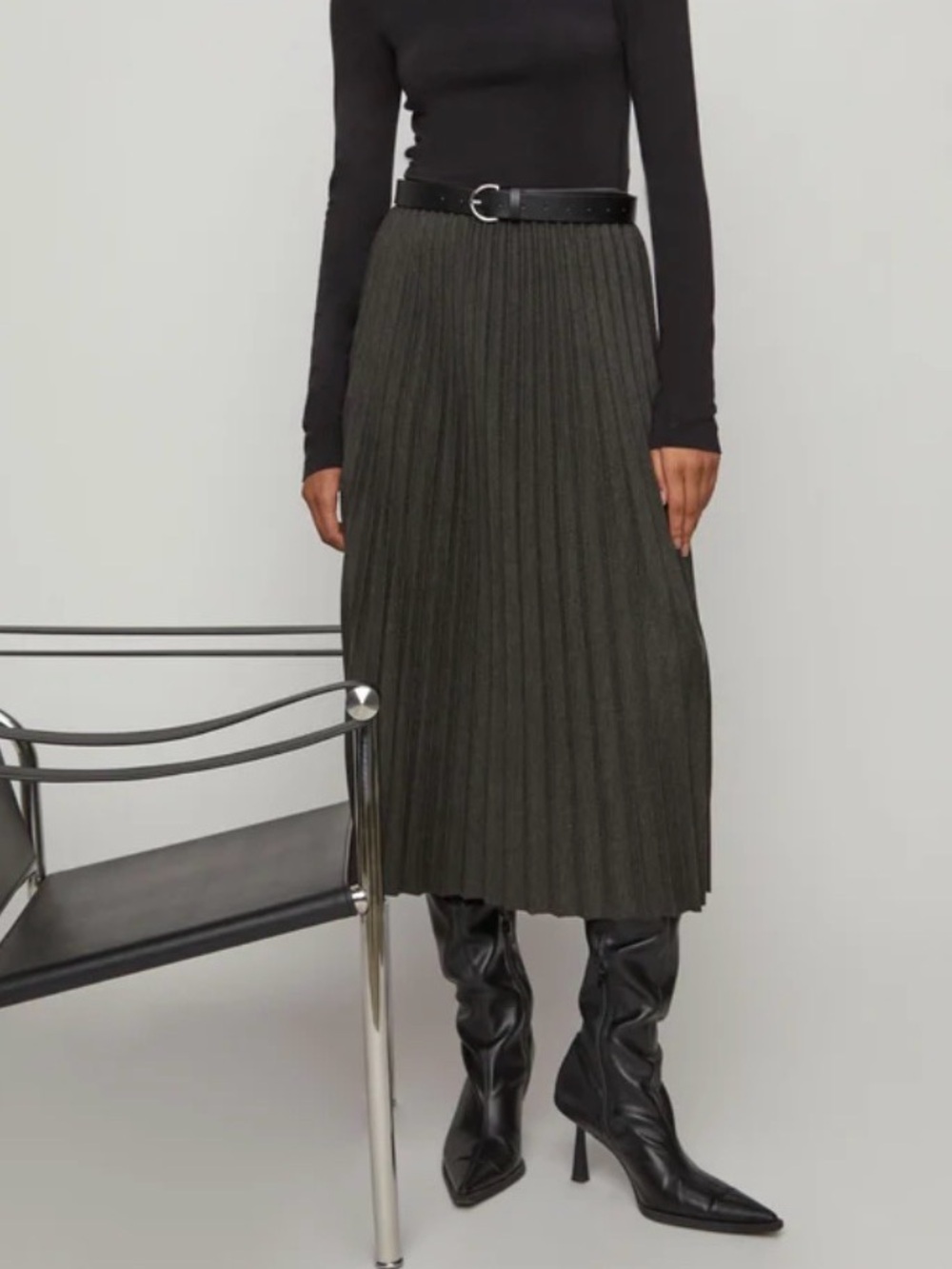 🩶OAK + FORT Grey Pleated Mid Skirt